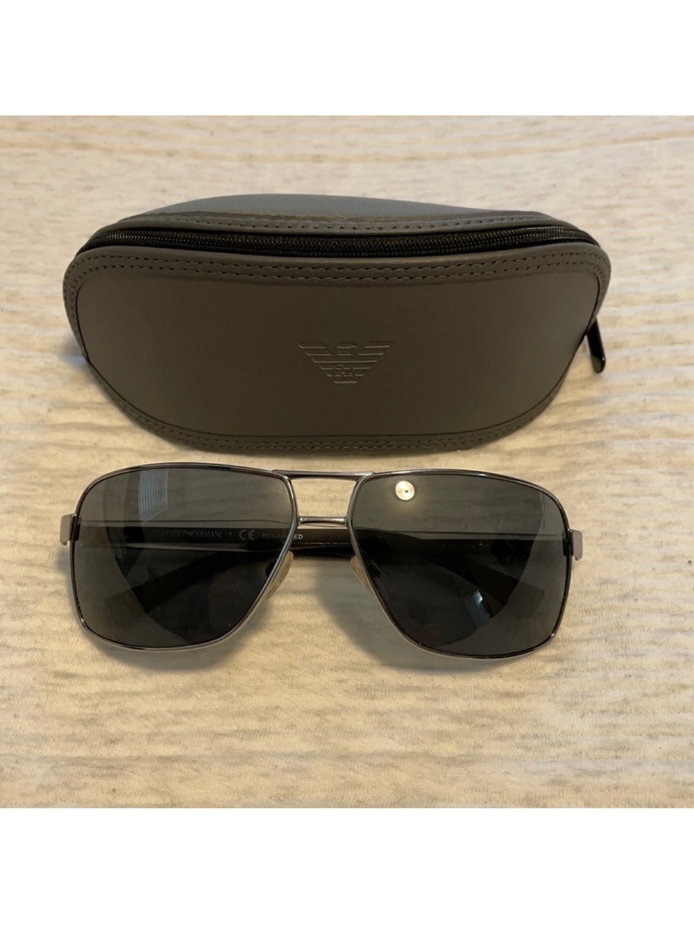 Emporio Armani Men's Black and Gunmetal Aviator Sunglasses with Case